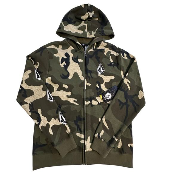 NWT Volcom Deadly Stones Camo Full Zip Hoodie Kids XL - Picture 1 of 8